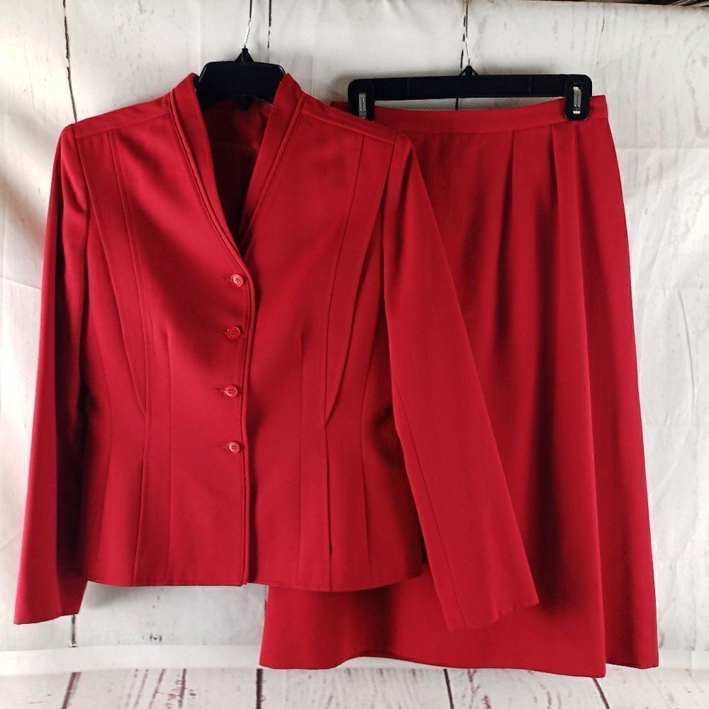 Vtg Devon Hall By Tabah For Saks 5th Ave Size 8 Red 4 Btn Lined 2pc Skirt Suit